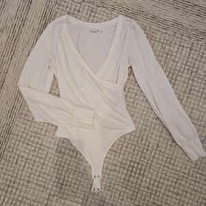 Abercrombie & Fitch Cream Wrap-Style Long Sleeve Bodysuit